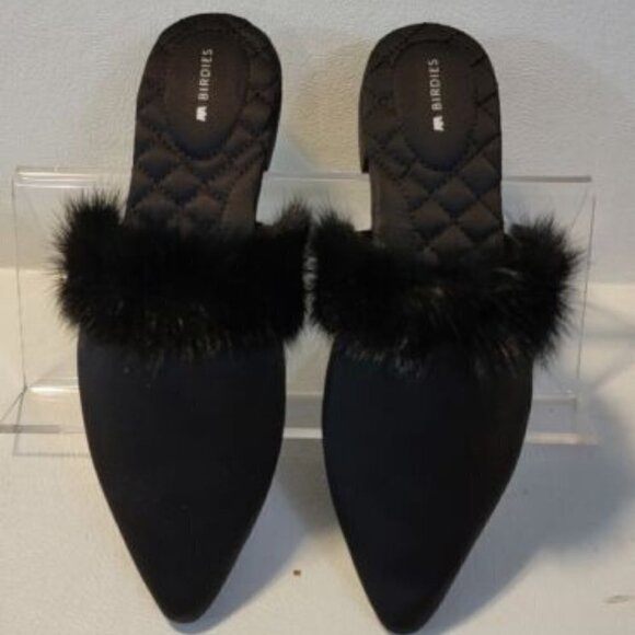 Birdies Black Cozy Fur Trim Slippers - Picture 2 of 5